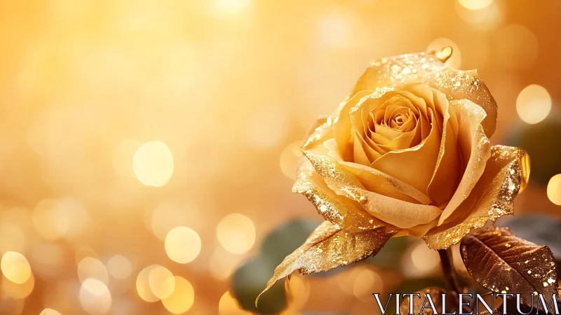 Golden Rose Adorned in Shimmer and Bokeh Light.