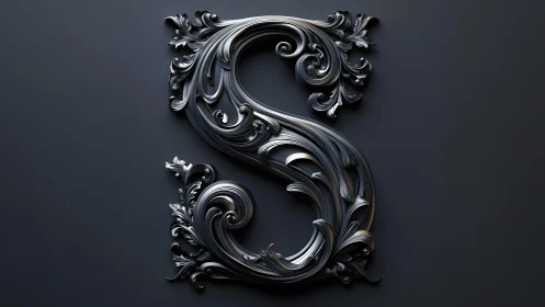 Ornate Metallic Letter S with Intricate Baroque Flourishes.