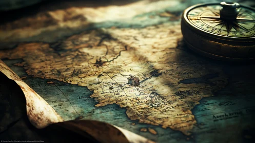 Antique map and brass compass evoke journeys yet untaken