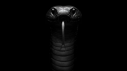 Midnight cobra holds a steady gaze in dramatic darkness