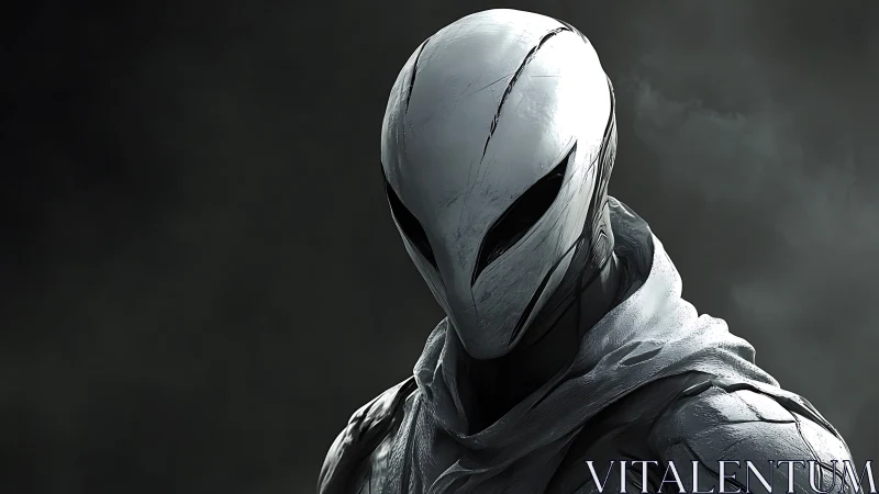 Cybernetic white sentinel portrait in dramatic low-key lighting.