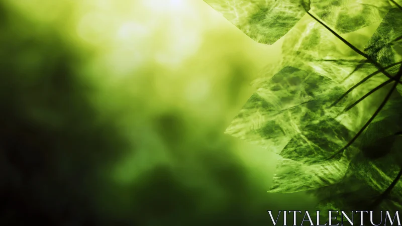 Sunlit green foliage with translucent leaves in soft bokeh.