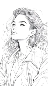 High-contrast ink line portrait with dynamic hair flow modeling