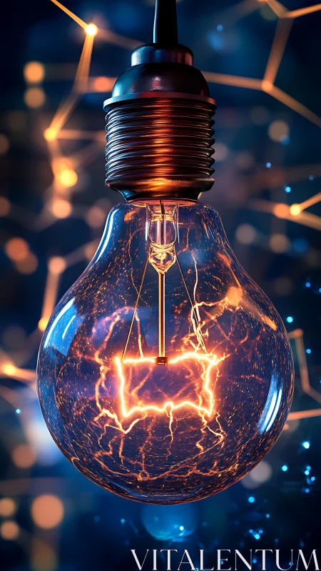 Luminous filament bulb renders abstract neural light grid