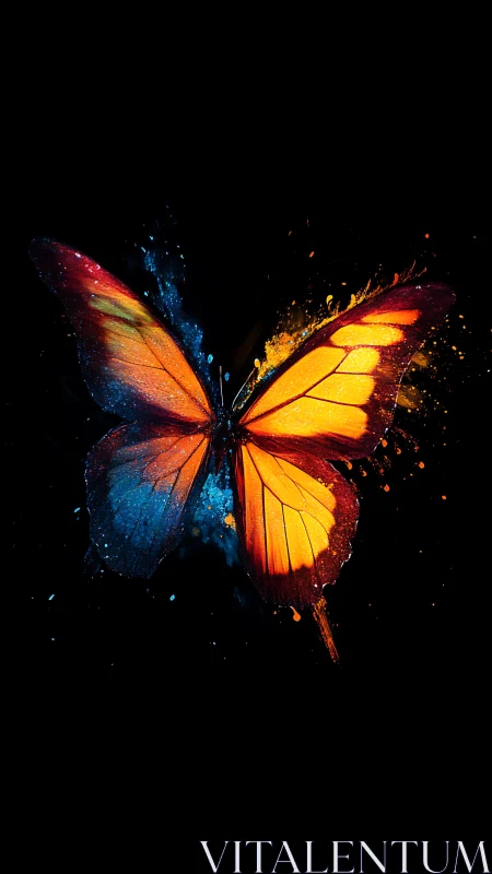 Twin‑flame butterfly erupts in molten dusk and nebula frost