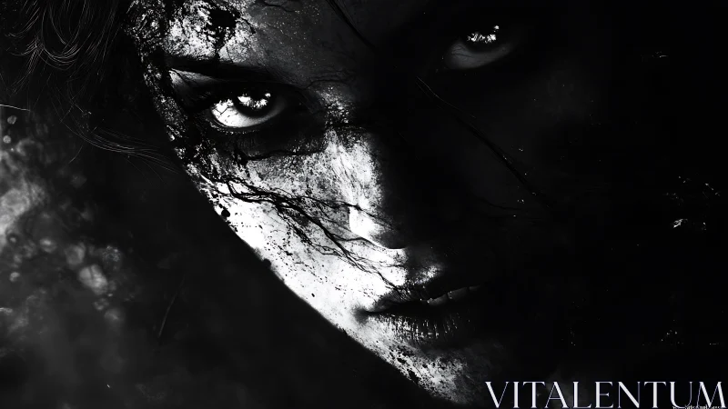 Shadow-scarred gaze carves light from the swallowing dark