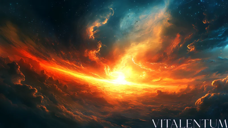 Starforged sunrise ignites a celestial river of flame.