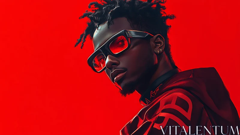 Stylized portrait of man in red jacket against vivid red