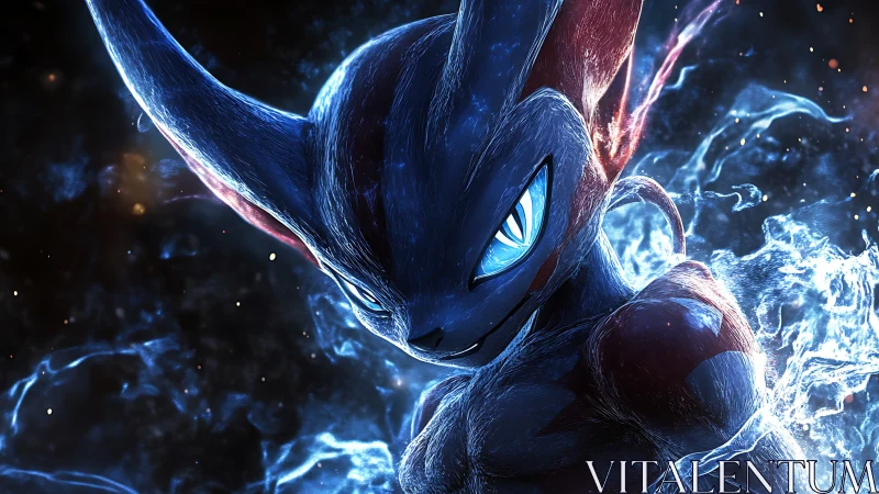 Bioluminescent warrior creature emerges in liquid starlight.