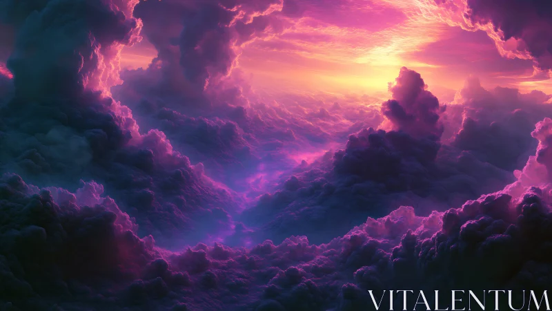 Neon sunset clouds swirl in a dreamlike, otherworldly sky