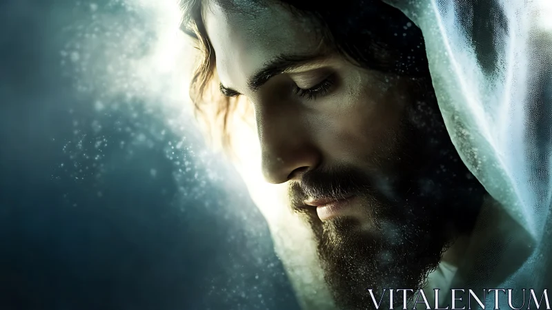 Gentle light on a peaceful, contemplative bearded face.