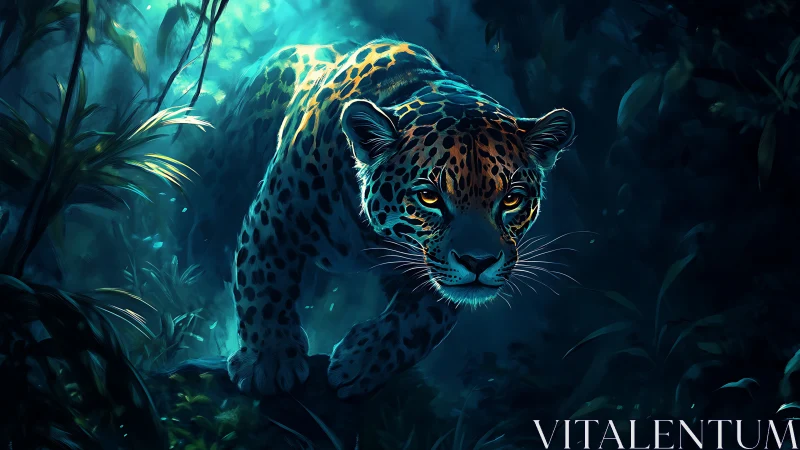 Luminescent Leopard Prowling Jungle Depths