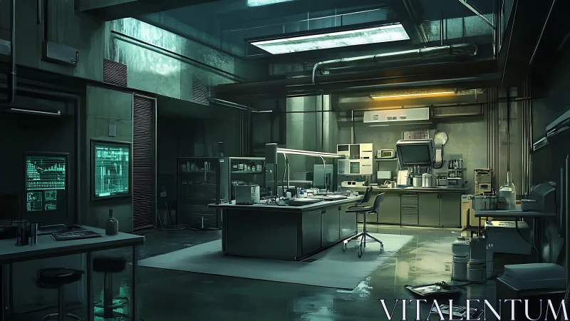 Modern laboratory interior with workstations and equipment.