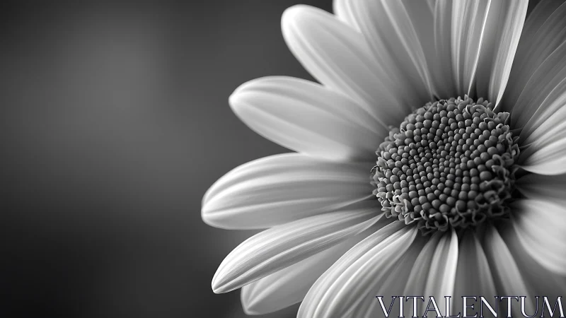 Monochrome daisy macro with shallow depth and soft bokeh.