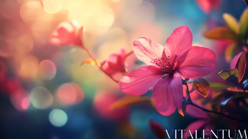 Pink Blossoms Bathed in Golden Sunlight Bokeh