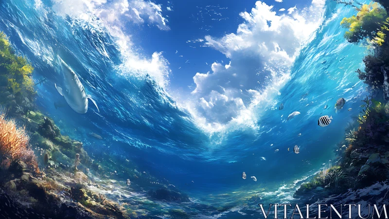 Ocean sky curls into a luminous underwater cathedral