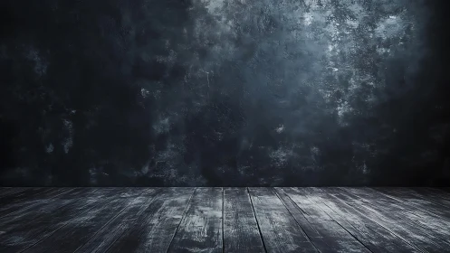 Textured dark studio wall with weathered wooden floorboards.