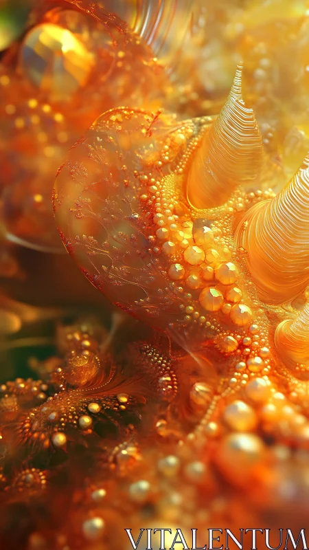 Fractal luminescent amber spirals in macro 3D composition.