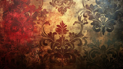 Grunge damask pattern with tri-tone gradient and textured aging effects