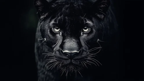 Black Panther Frontal Portrait. Luminous Eyes.