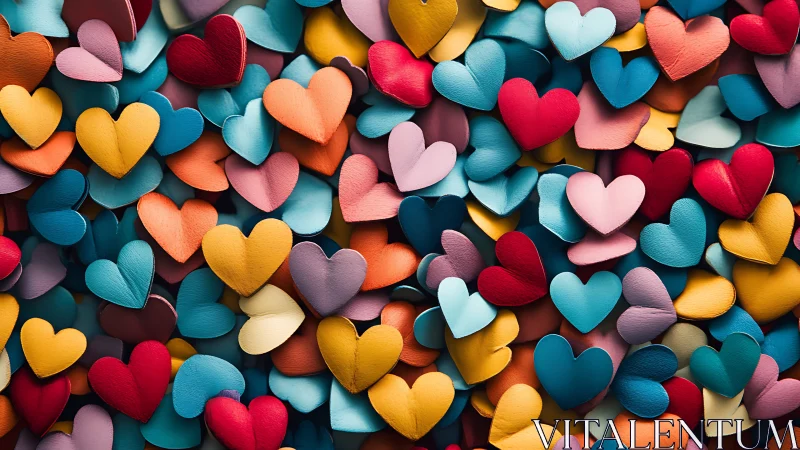 Overlapping Multicolored Hearts in Dense Fabric Composition