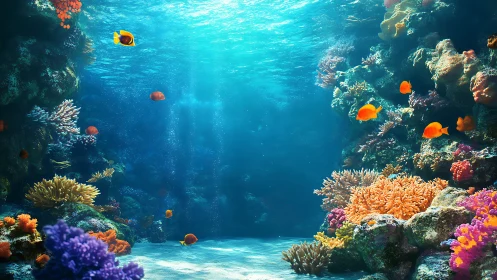 Sunlit coral cove where playful reef fish gently wander.