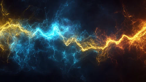 Electric blue and fiery orange energy streams collide dramatically.