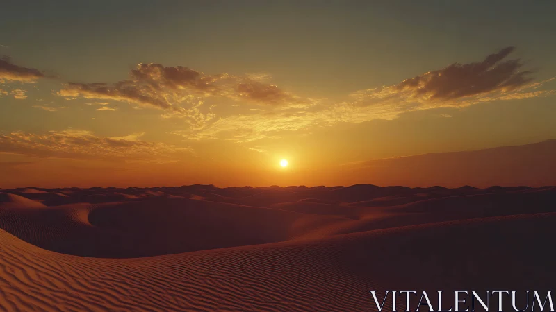 Sunset hush over rolling desert dunes in embered stillness.