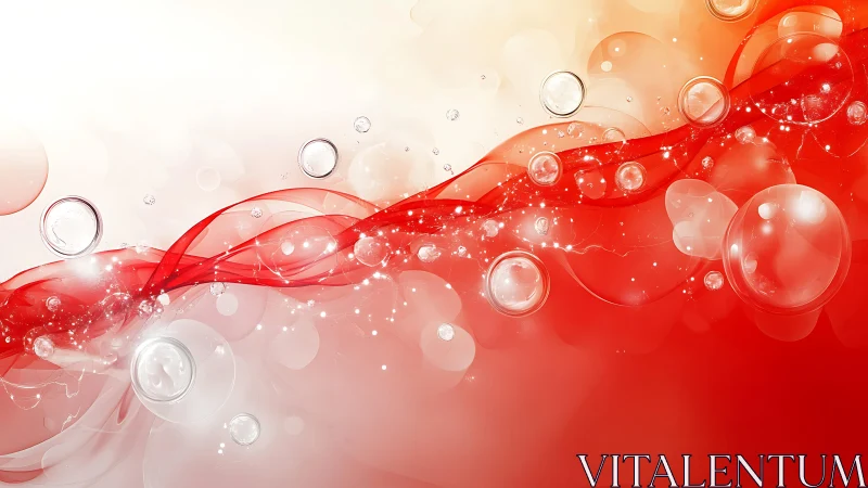 Abstract red and white waves with glowing bubbles digital artwork.
