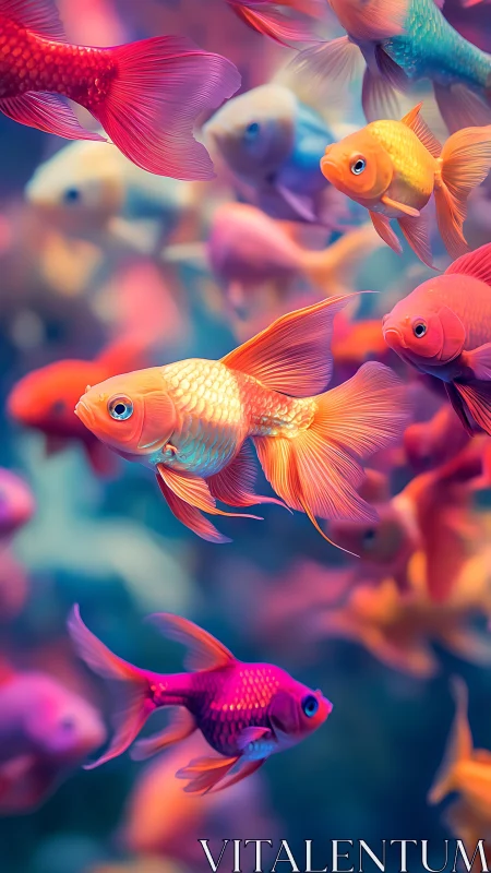 Neon koi daydreams drift through a rainbow-tinted current.