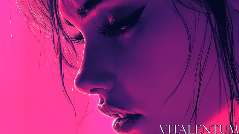 Neon-lit female profile rendered in magenta gradient light.