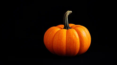 Single orange pumpkin rendered against deep black backdrop