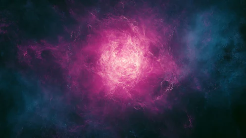 Pink energy nebula cloud against dark cosmic background.