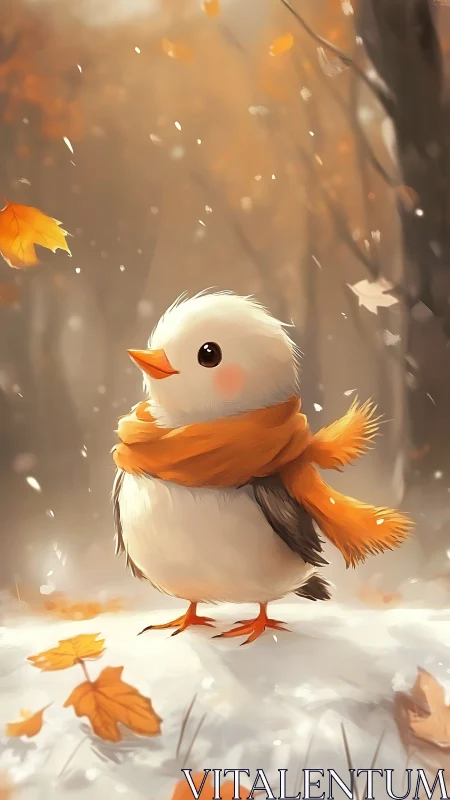 Autumn Chick in Falling Leaves: Digital Character Study.
