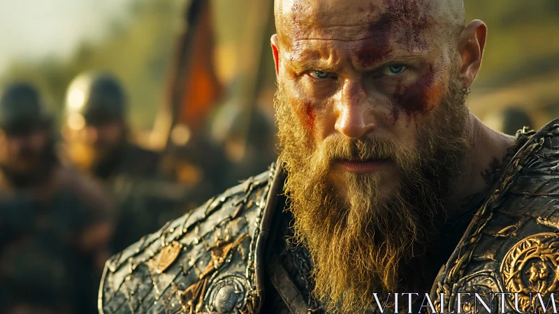 Battle-hardened Viking warrior stares forward with fierce resolve