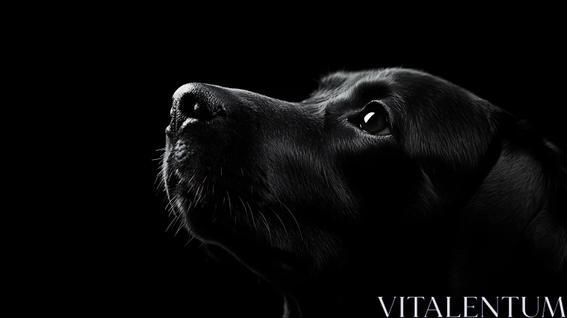 Side profile of black dog in high contrast low key lighting.