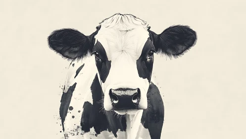 Monochrome bovine portrait with vector-precise ink dynamics.