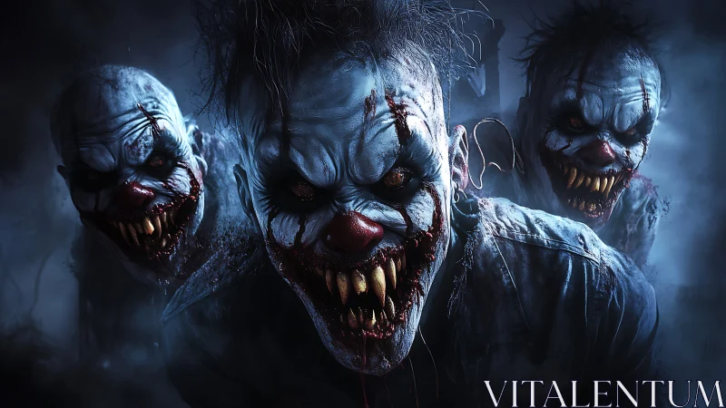 Razor grin carnival fiends stalking through midnight fog.