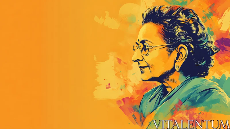 Elderly Woman Portrait in Vibrant Digital Watercolor Style.