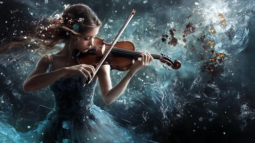 Starlit violinist stirs a cosmic storm of swirling sound