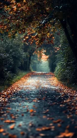 Autumn's Luminous Tunnel: Where Golden Leaves Dance Through Emerald Walls