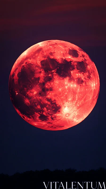 Crimson supermoon drifts above the horizon like molten glass