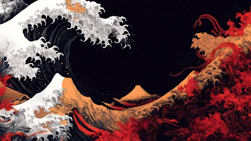 Bifurcated spectral seascape with volcanic chromatic waves.