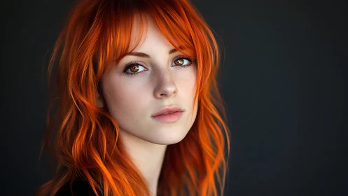 Portrait of young woman with vivid orange hair in soft light