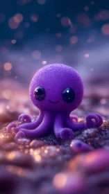 3D stylized purple octopus with cinematic bokeh lighting.