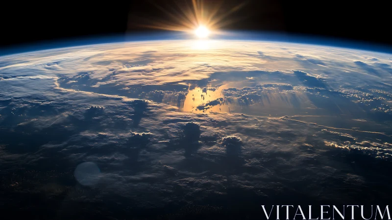 Sunlit Earth horizon with low orbit cloud and ocean detail