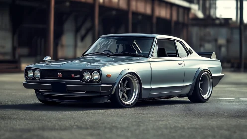 Classic silver GT-R coupe rendered in high-detail photorealism