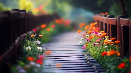 Digital painting of floral walkway with shallow depth of field.