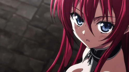 Anime portrait with dramatic side lighting and stone backdrop.