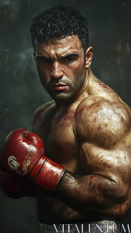 Muscular Boxer with Red Gloves in Dramatic Studio Portrait